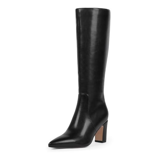 VIUGJNEX Tall Black Boots for Women Knee High Black Boots Block Chunky Heel Pointed Toe Fall Boot Dressy, Size 6 | Amazon (US)