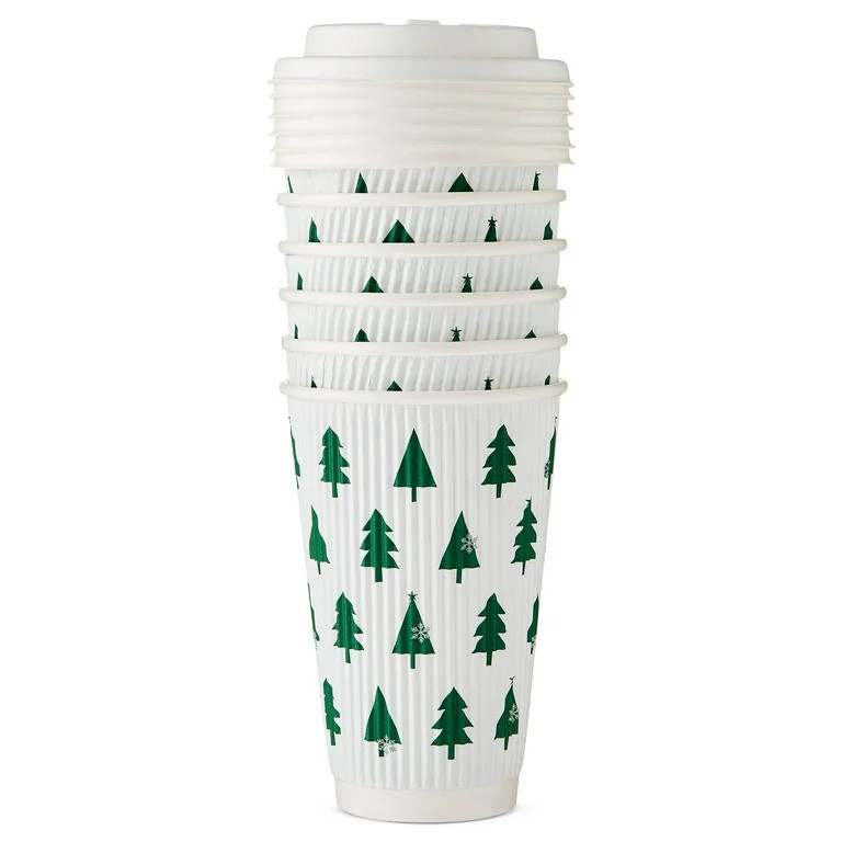 Christmas Tree Paper Coffee Cups with Plastic Lids, Green and White, 16 oz, 6 Count, by Holiday T... | Walmart (US)