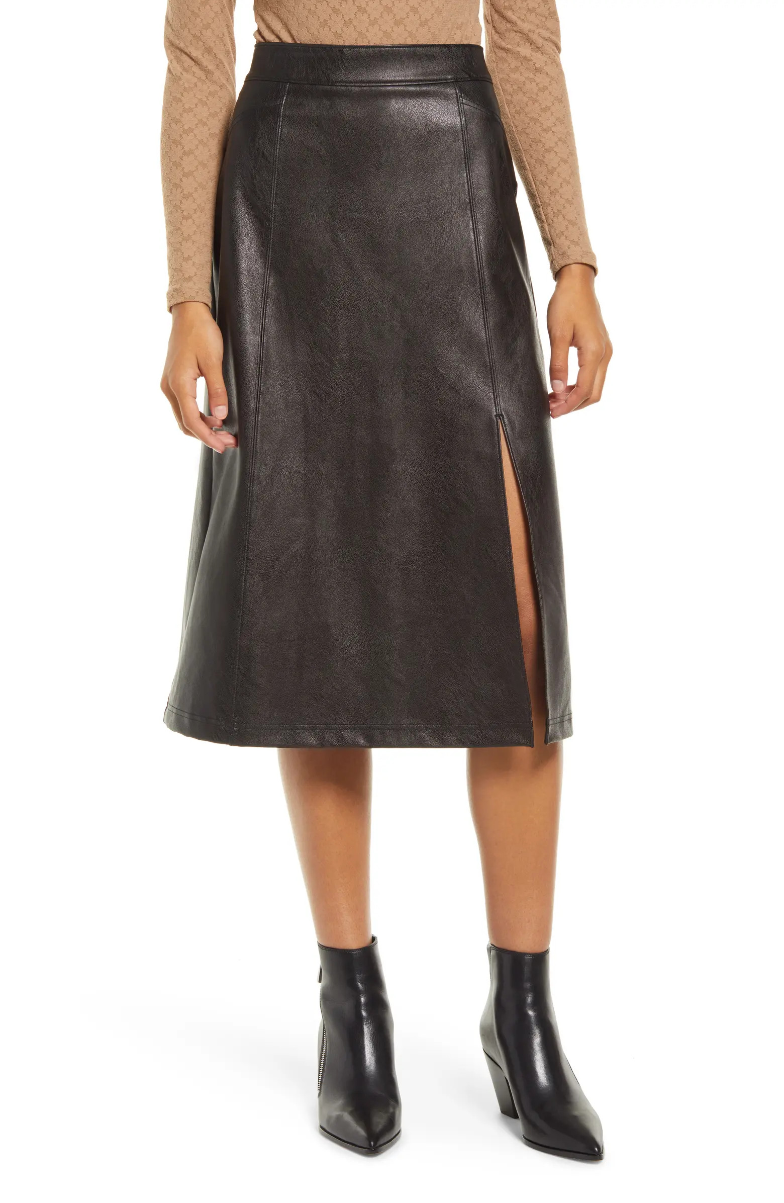 SPANX® Faux Leather Pull-On Midi Skirt | Nordstrom | Nordstrom