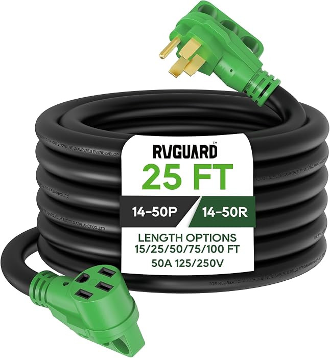 RVGUARD 50 Amp 25 Foot RV/EV Extension Cord, NEMA 14-50P/R Heavy Duty Extension Cord with LED Pow... | Amazon (US)