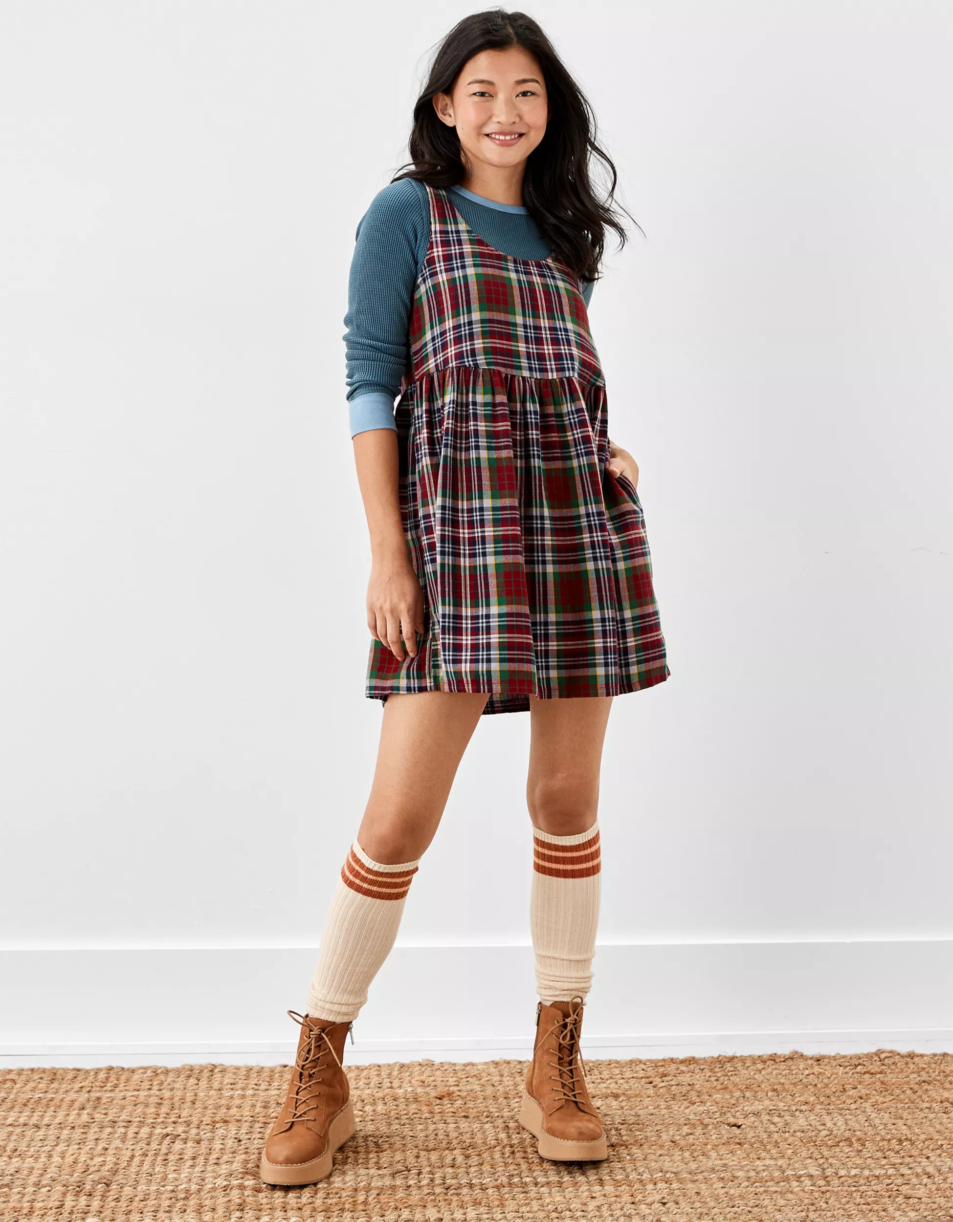 AE Plaid Babydoll Mini Dress | American Eagle Outfitters (US & CA)