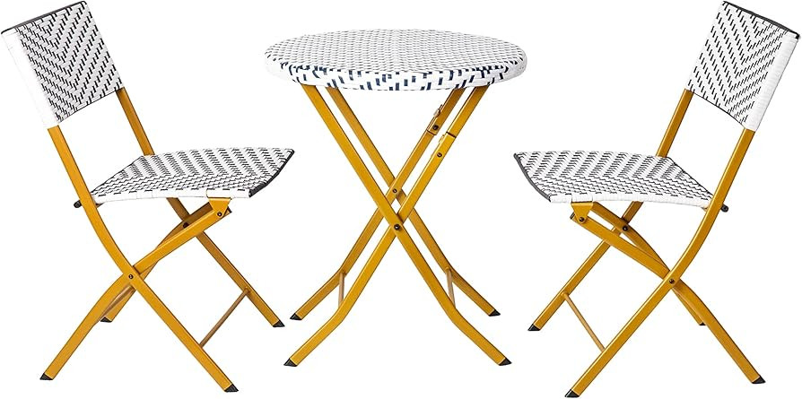 Flash Furniture Rouen Commercial Grade Folding Bistro Set, Indoor/Outdoor PE Rattan Table Top, Ba... | Amazon (US)