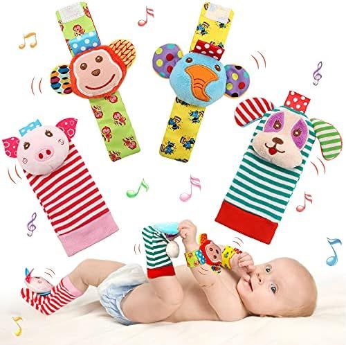 SSK Soft Baby Wrist Rattle Foot Finder Socks Set,Cotton and Plush Stuffed Infant Toys,Birthday Ho... | Amazon (US)
