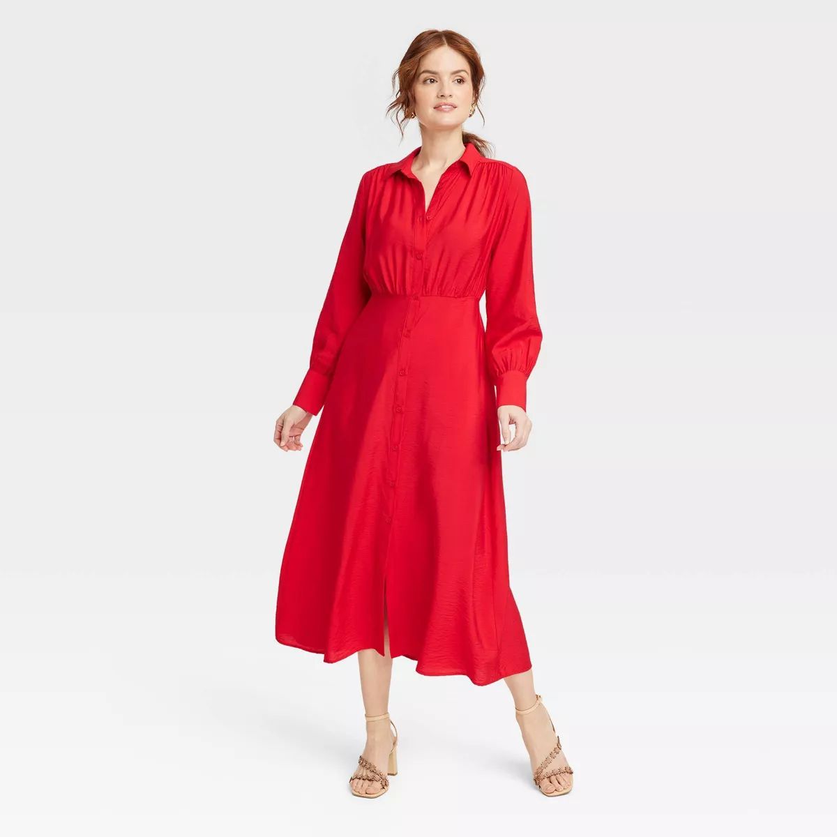 Women's Long Sleeve Collared Midi Crepe Shirtdress - A New Day™ | Target