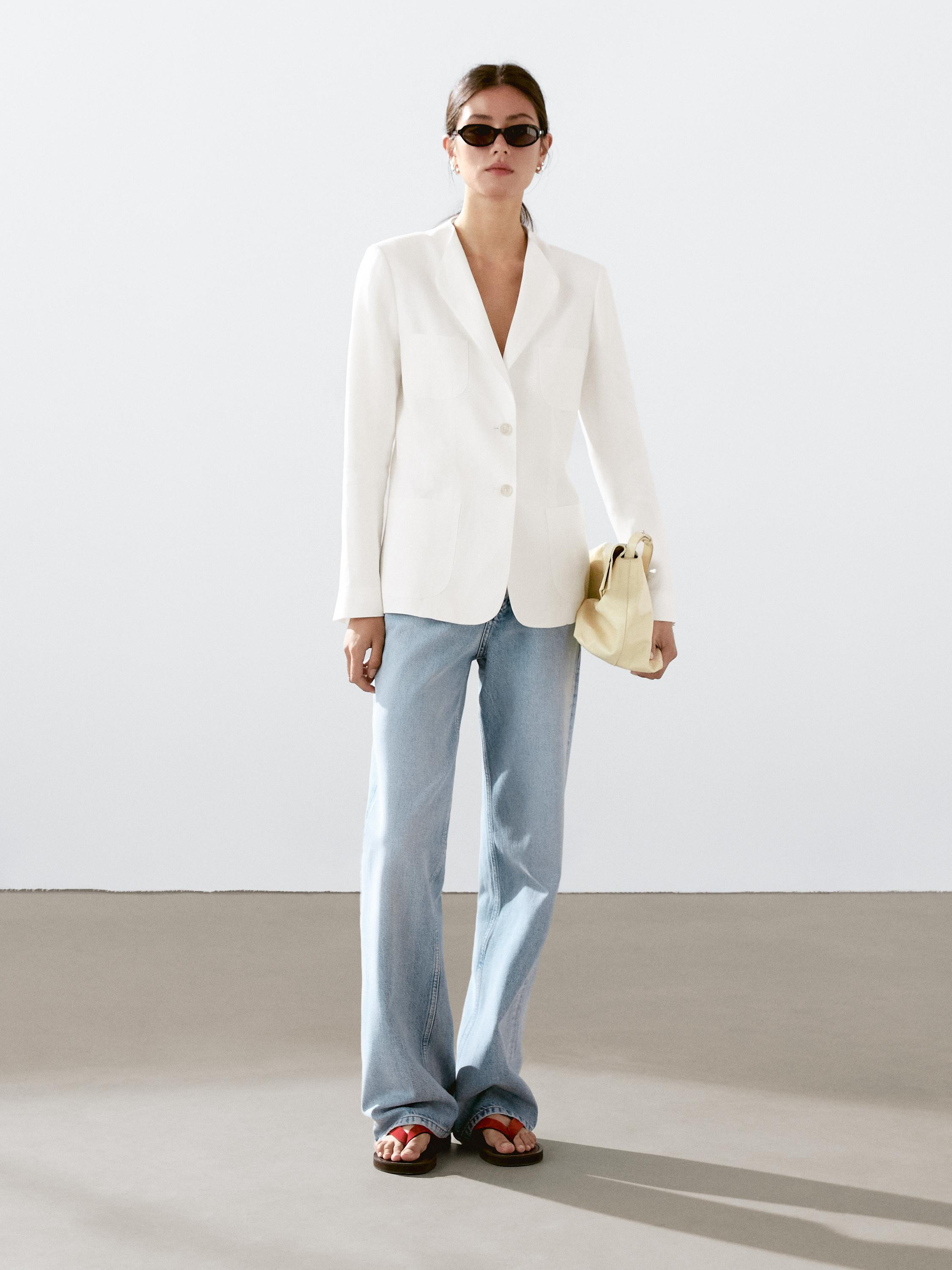 100% linen blazer with lapel detail | Massimo Dutti UK