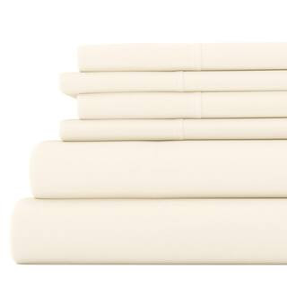 6-Piece Ivory Solid Microfiber Queen Sheet Set | The Home Depot