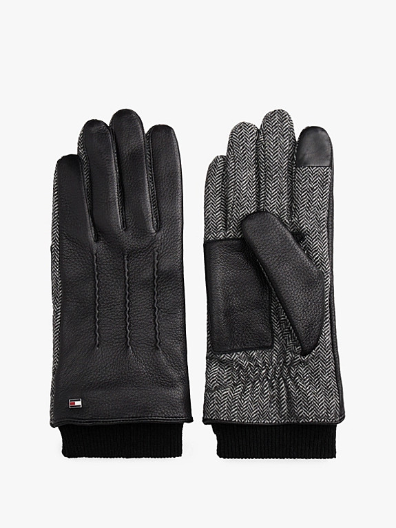 Touchscreen Herringbone Leather Gloves | Tommy Hilfiger UK