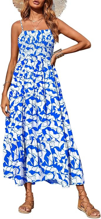 PRETTYGARDEN Women's Summer Maxi Dress 2026 Casual Boho Sleeveless Spaghetti Strap Smocked Tiered... | Amazon (US)