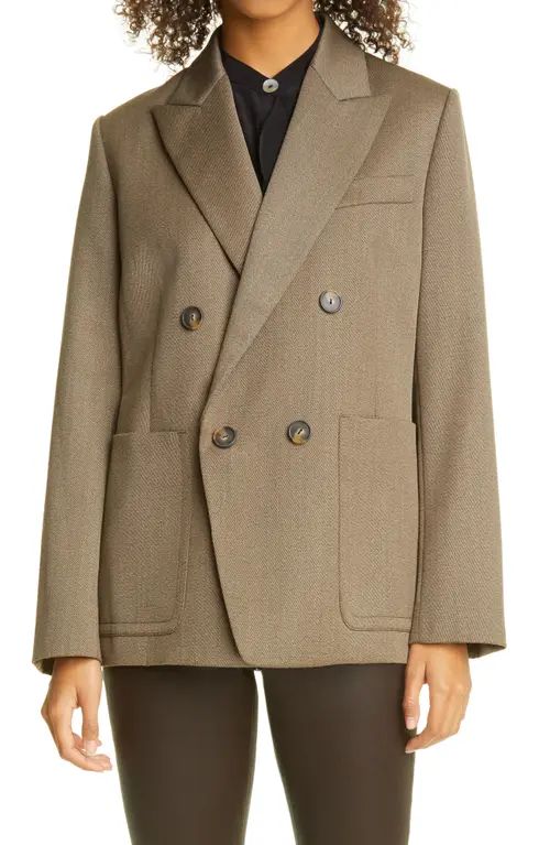 Vince Double Breasted Tailored Wool Blend Twill Blazer in Olive Melange at Nordstrom, Size 0 | Nordstrom
