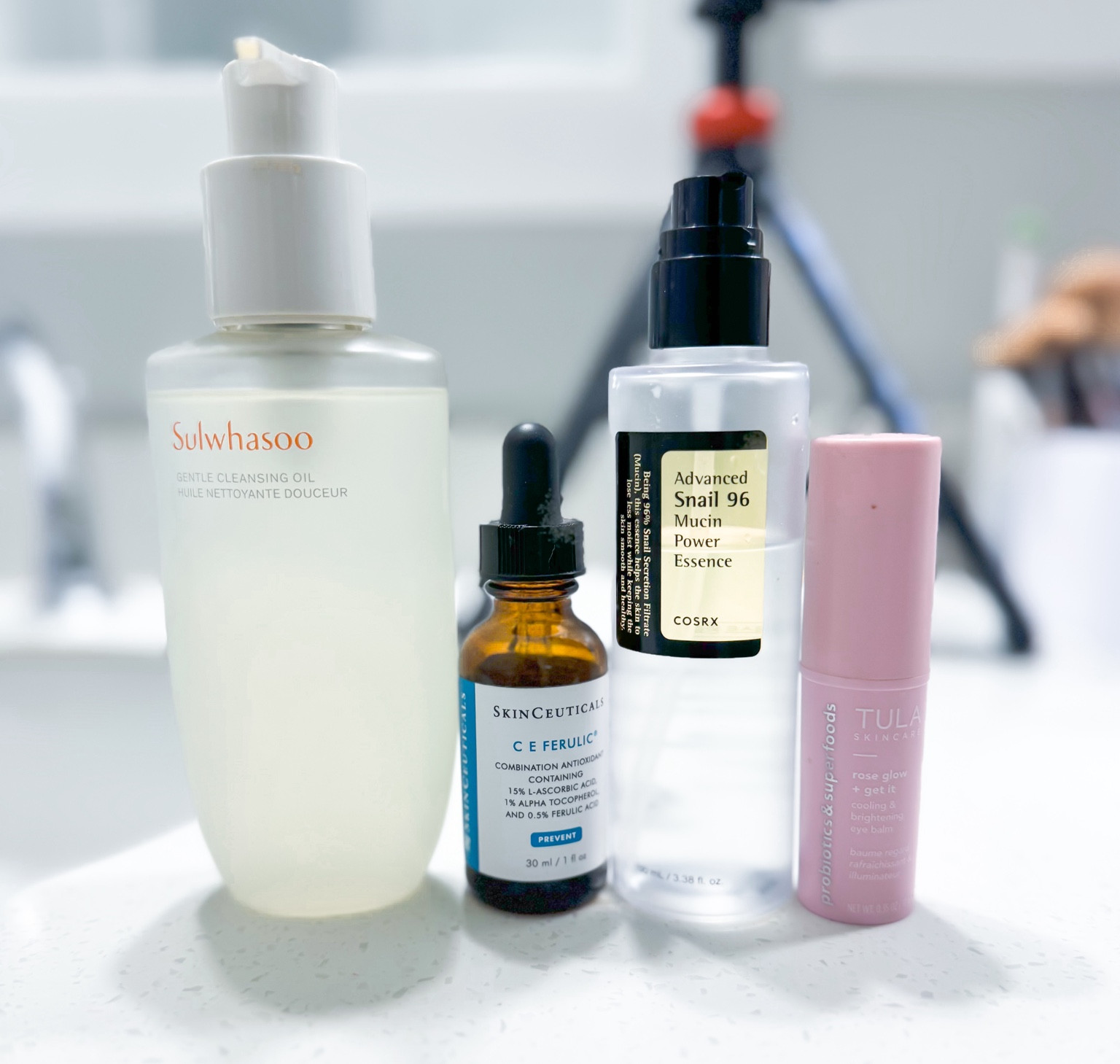 My morning skin care routine before I put on moisturizer SPF. Sulwhasoo cleansing oil. Skinceuticals c e ferulic. Cosrx snail mucin power essence. Tula rose glow eye balm.

#LTKfindsunder100 #LTKfindsunder50 #LTKbeauty