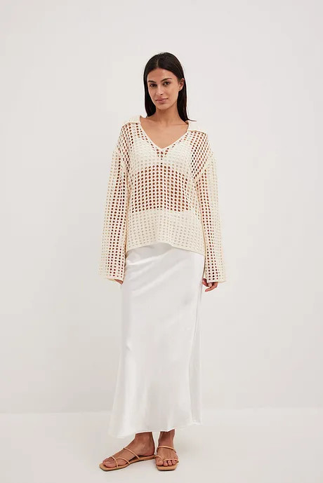 Crochet Knitted V-Neck Sweater | NA-KD US