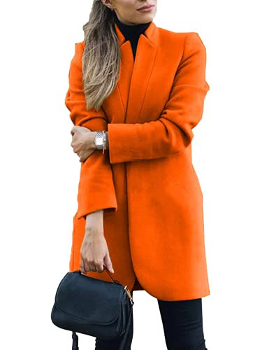 Omoone Women's Basic Stand Collar Slim Fit Jacket Pea Coat Notched Lapel Trench Coat(2410-OrangeX1-M) | Amazon (US)
