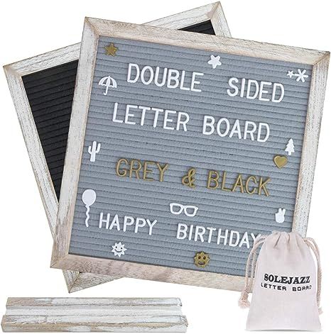 SOLEJAZZ Double Sided Felt Letter Board 12"x12" with Rustic Wood Frame, 730 Precut White & Gold L... | Amazon (US)