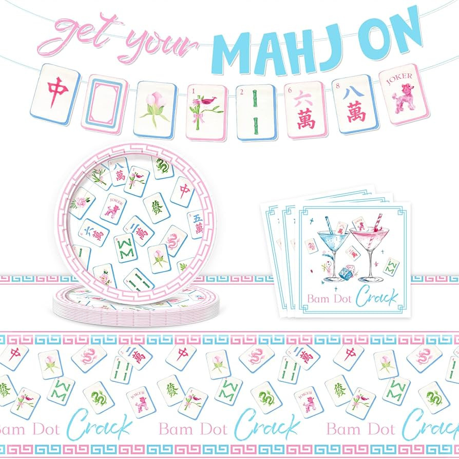 Mahjong Party Supplies, 42PCS Mahjong Decorations include 1 Banner 1 Tablecloth 20 Plates 20 Napk... | Amazon (US)