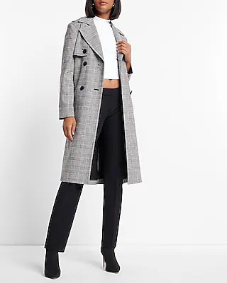 Plaid Tie Waist Trench Coat | Express