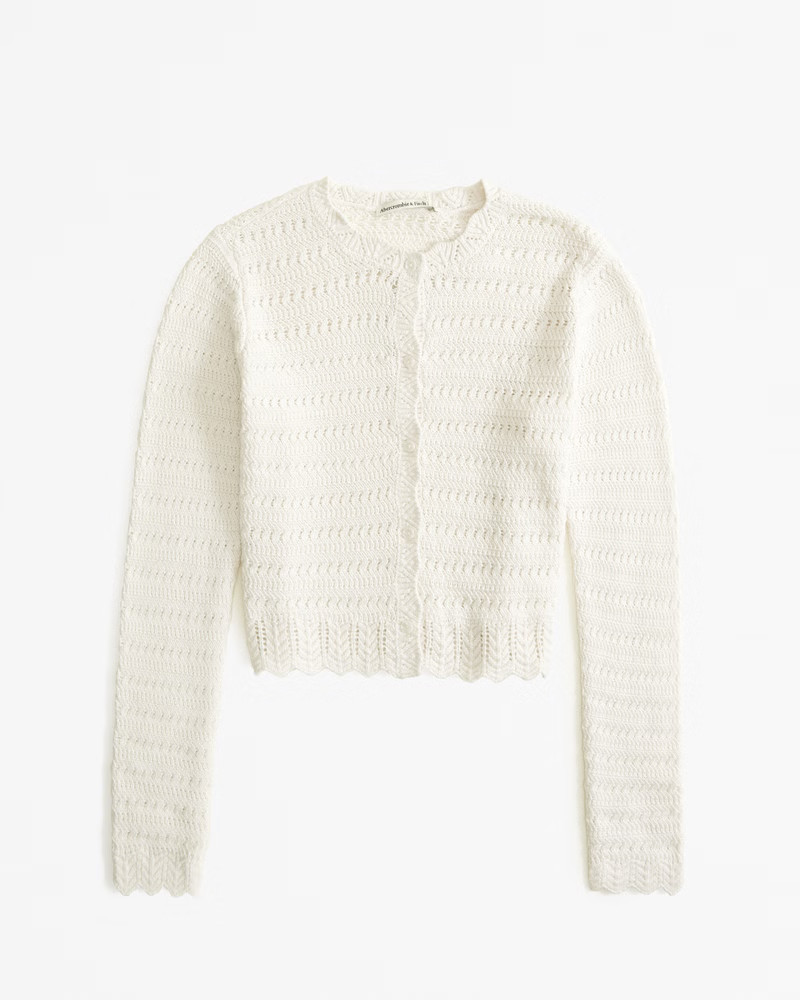 Slim Crochet Crew Cardigan | Abercrombie & Fitch (US)