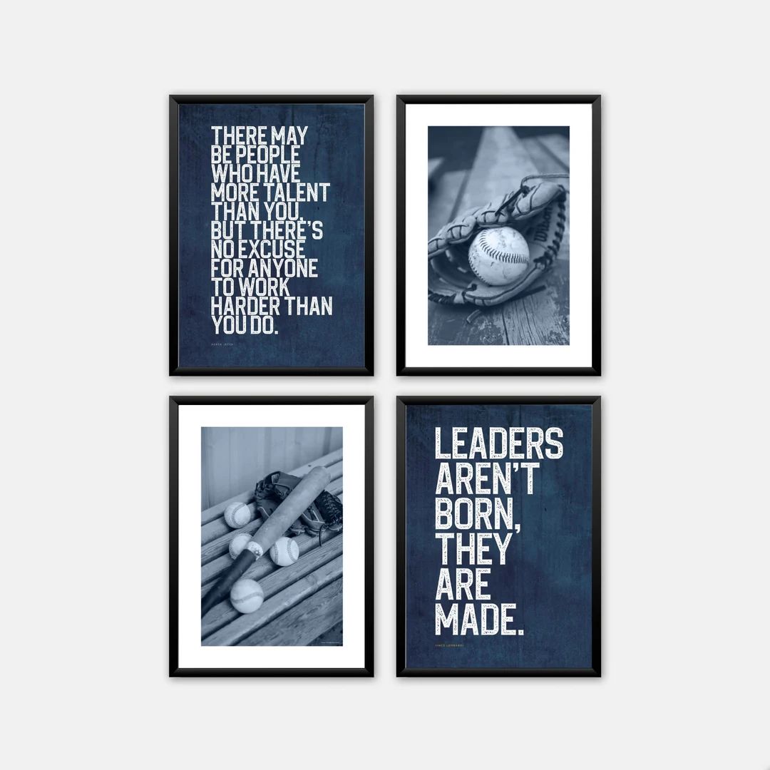 Baseball Print Set of 4 for Teen Boy Room Decor Baseball Bat - Etsy | Etsy (US)