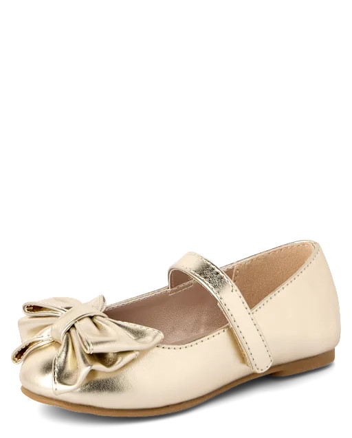 Toddler Girls Metallic Bow Ballet Flats - Metallic | The Children's Place