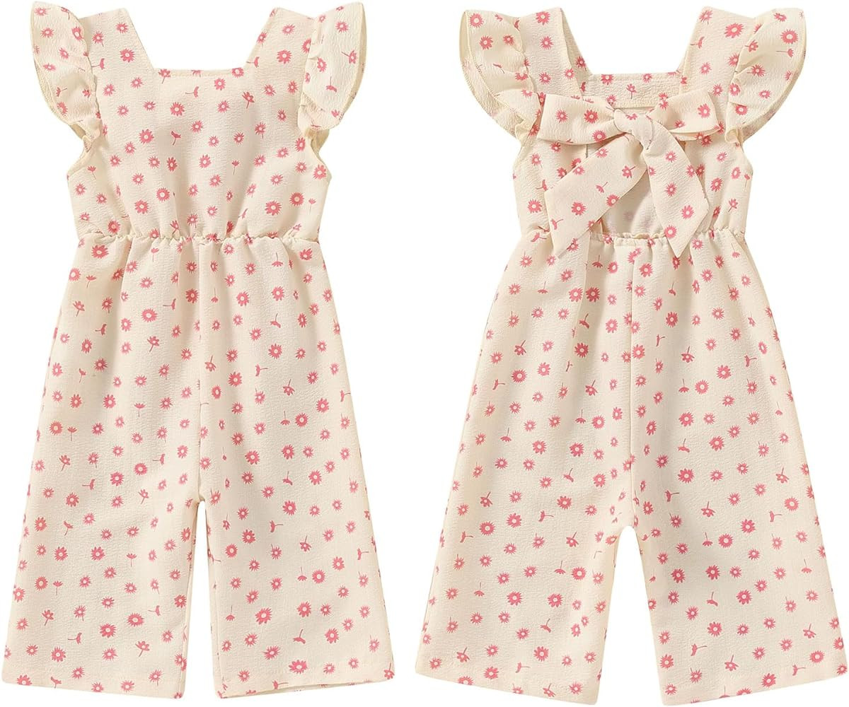 GOOCHEER Toddler Baby Girls Outfit Flower Print Jumpsuit Sleeveless Bowknot Romper Overall Pants ... | Amazon (US)