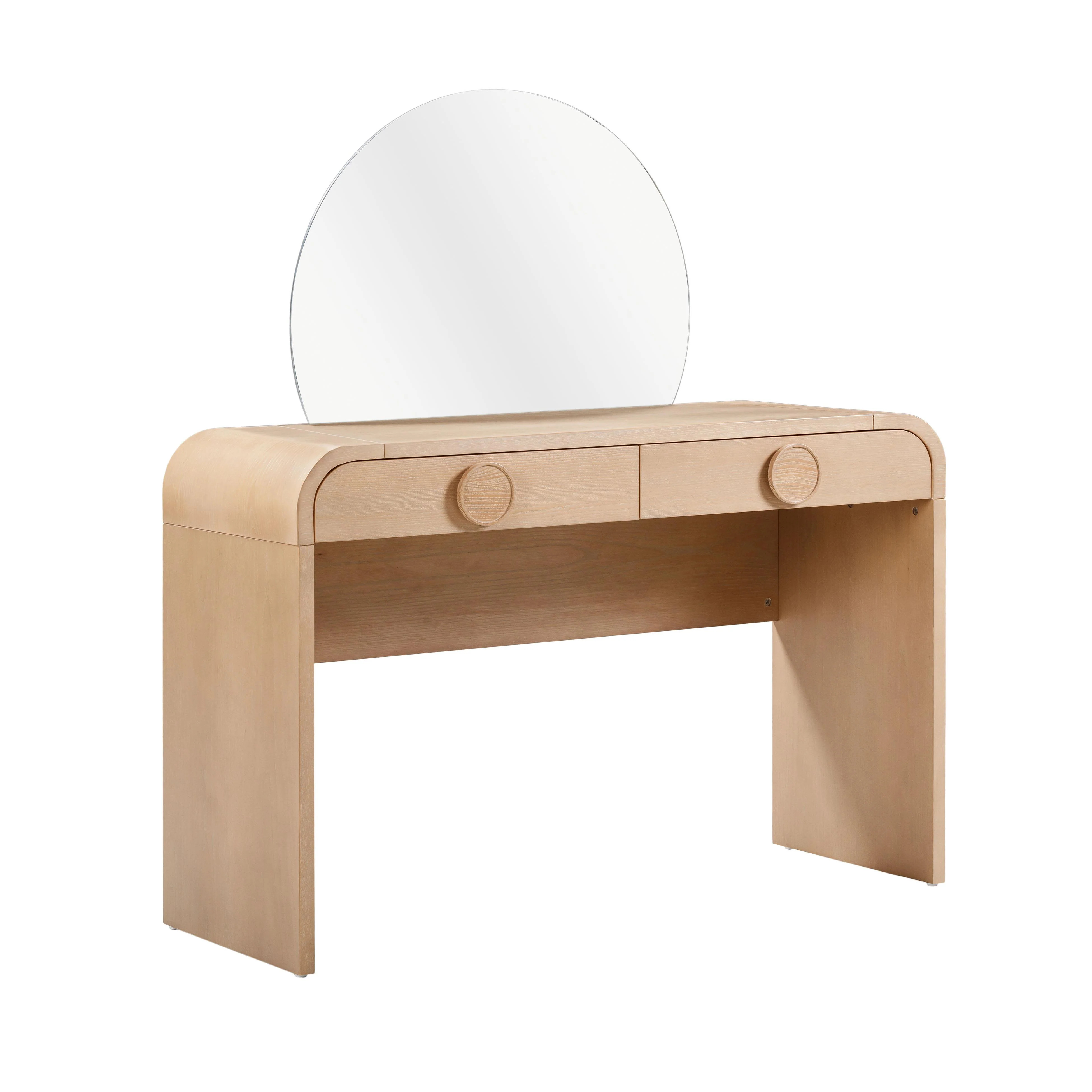 Moonrise Natural Ash 2-Drawer Vanity Desk with Mirror | TOV Furniture