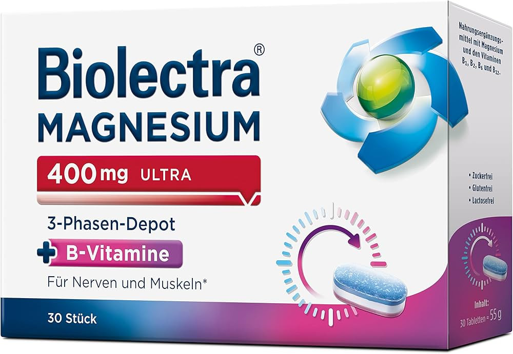 Biolectra® Magnesium 400 mg ultra 3-Phasen-Depot Tabletten 30 Stück, hochdosiert mit B-Vit... | Amazon (DE)