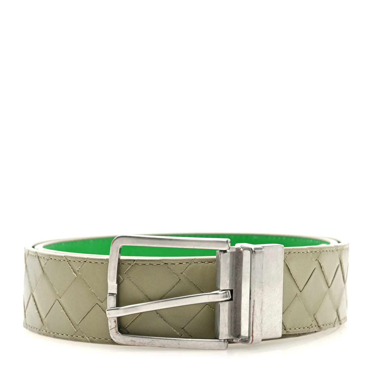 Nappa Intrecciato Belt  85 34 Travertine Parakeet | FASHIONPHILE (US)