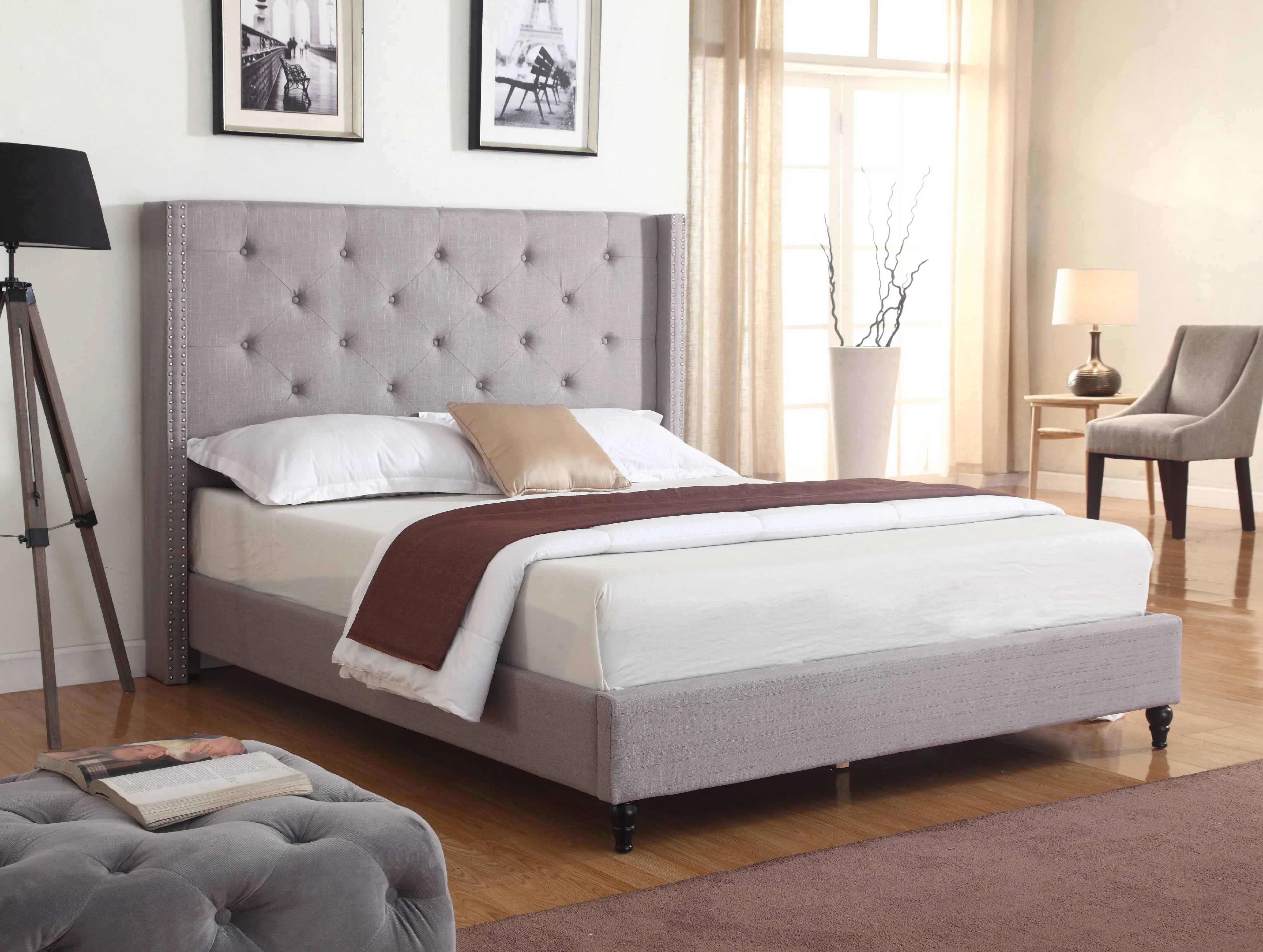 Best Master Furniture Veronica Tufted Wingback Platform Bed Grey, Cal. King | Walmart (US)