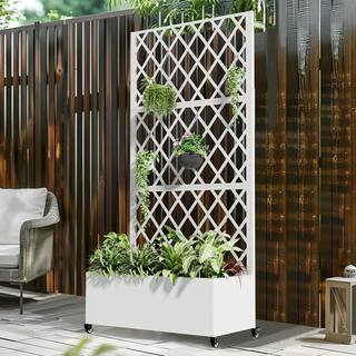 71 in. H Metal White Rectangle Pots and Planter Raised Bed with Trellis for Vine Climbing Plants ... | The Home Depot