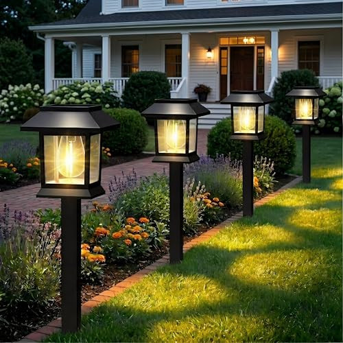 Benany Solar Outdoor Lights, 12 Pack Solar Pathway Lights Waterproof, Landscape Lighting for Path Walkway Lawn Garden Yard Outside Décor, Black | Amazon (US)