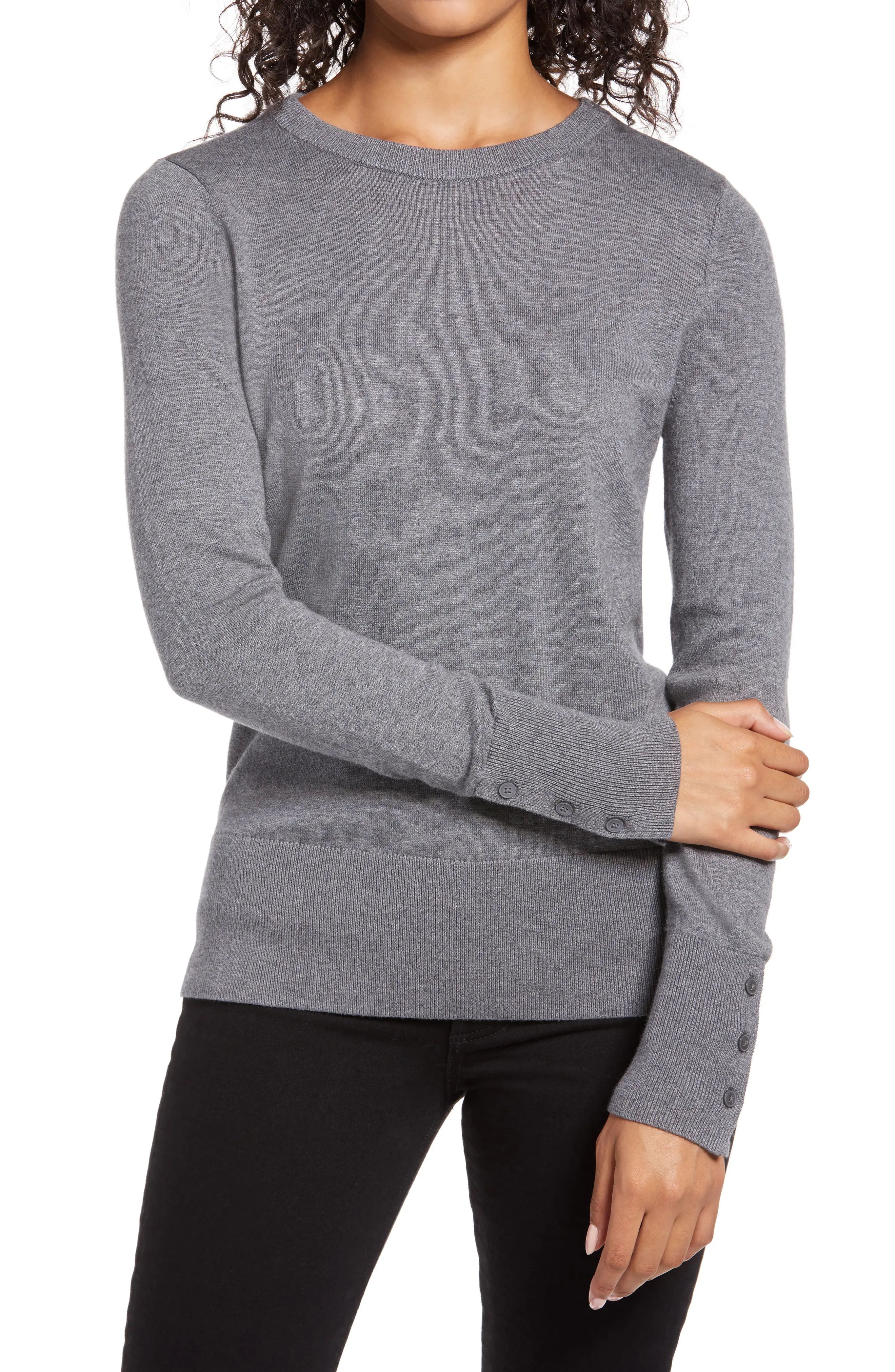 Halogen(R) Crewneck Sweater in Grey Dark Heather at Nordstrom, Size Small | Nordstrom