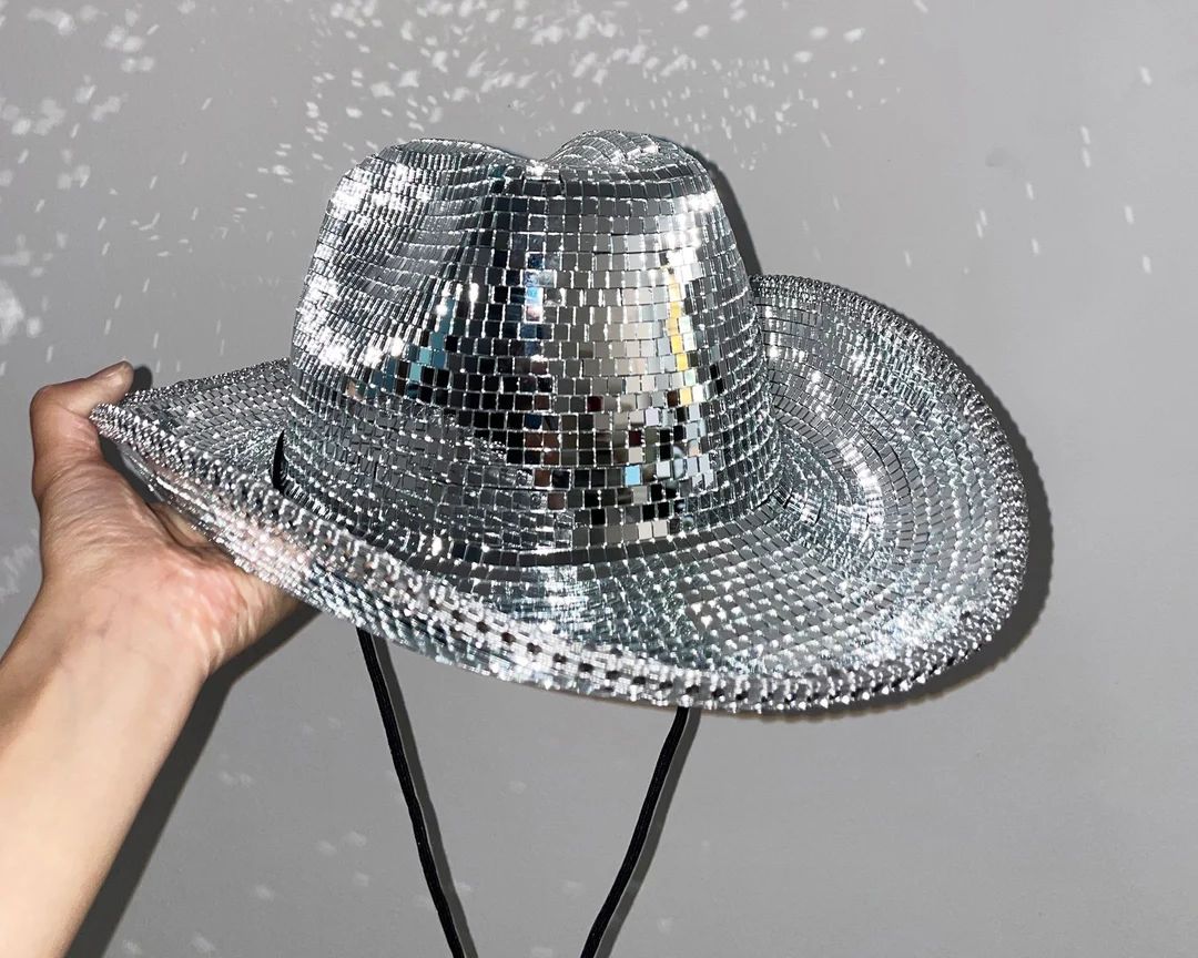 Disco Cowboy Hat Mirrorball Hat  Full mirror cowgirl hat | Birthday Bach Disco Cowgirl Hat Bride ... | Etsy (US)