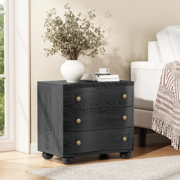 Christopher Knight Home 23.6" Modern Nightstand with Curved Drawers Fronts, Distressed Black | Walmart (US)