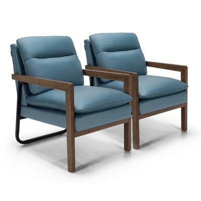 Costway Set of 2 Modern Accent Armchair Lounge Chair w/ Wood Legs & Steel Bracket Blue | Target