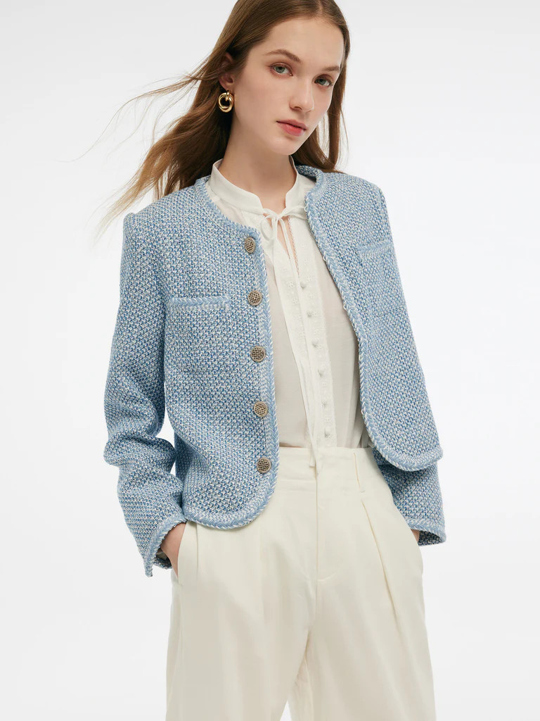 Single-Breasted Round Neck Women Jacket | GOELIA