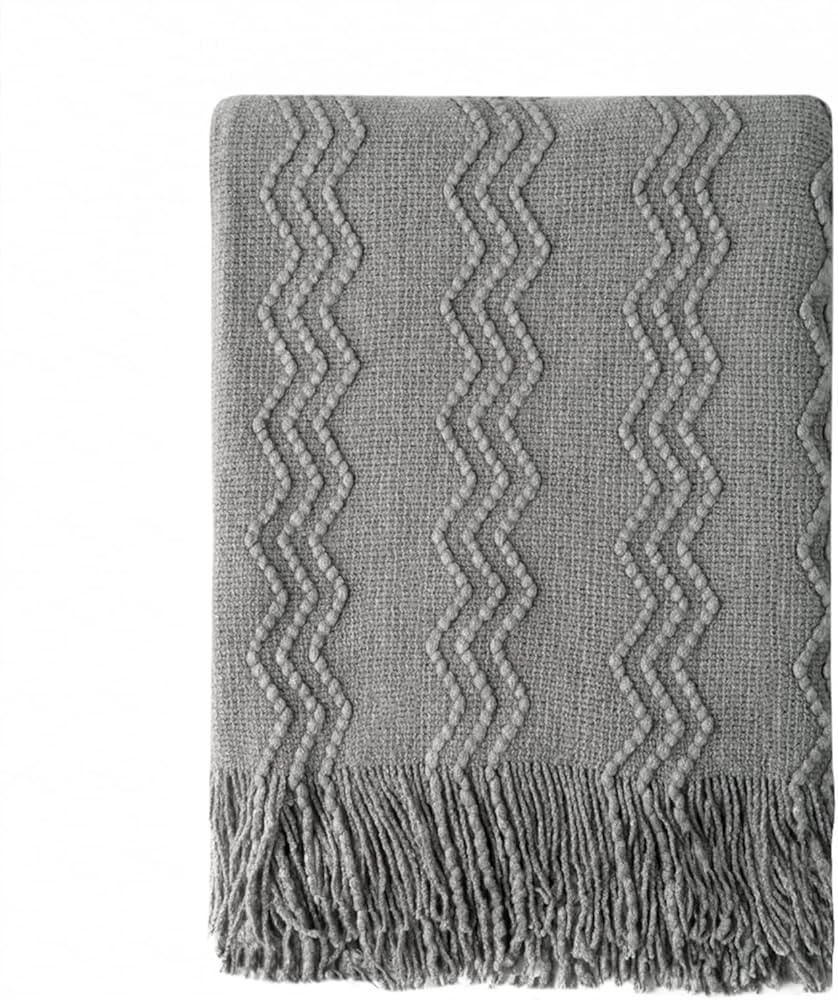 BOURINA Greyish Throw Blanket 50x60 Inches Throw Textured Solid Soft Sofa Couch Decorative Knit B... | Amazon (US)