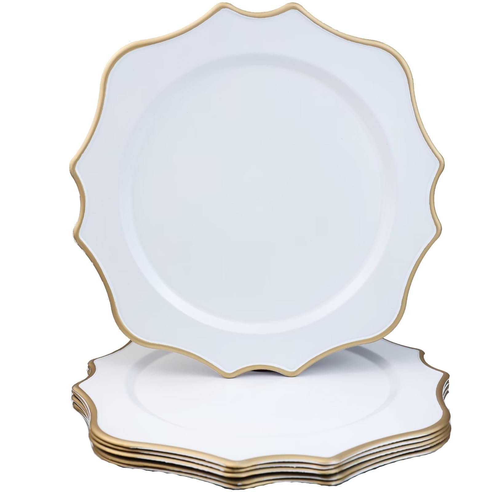 White Chargers for Dinner Plates, 13 Inch Scalloped Plastic Decorative Table Charge Service Plate... | Amazon (US)