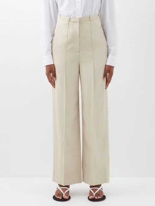 Toteme - Linen-blend Wide-leg Suit Trousers - Womens - Light Beige | Matches (US)