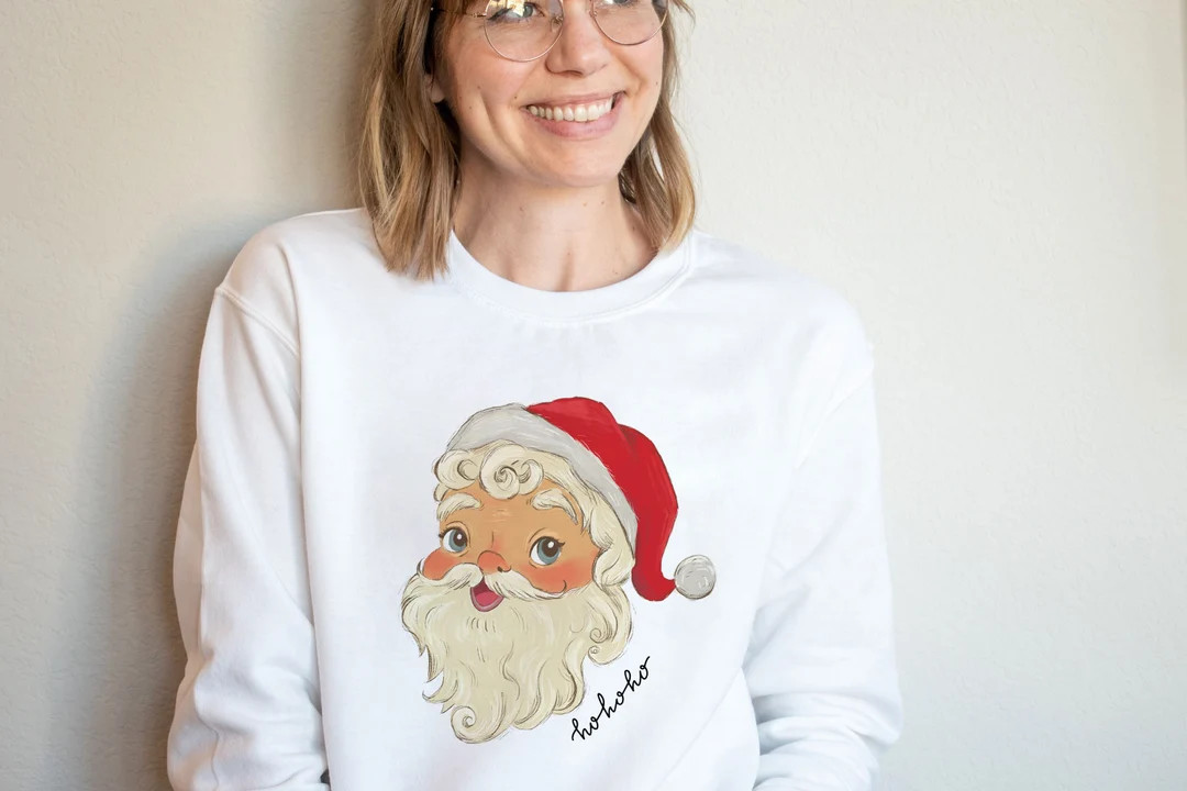 Vintage Santa Ho Ho Ho Christmas Sweatshirt Women's - Etsy | Etsy (US)