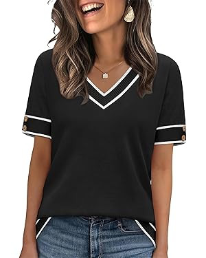 WIHOLL Womens Short Sleeve Sweaters Lightweight Knit Tops Summer Shirts with Buttons Trendy | Amazon (US)