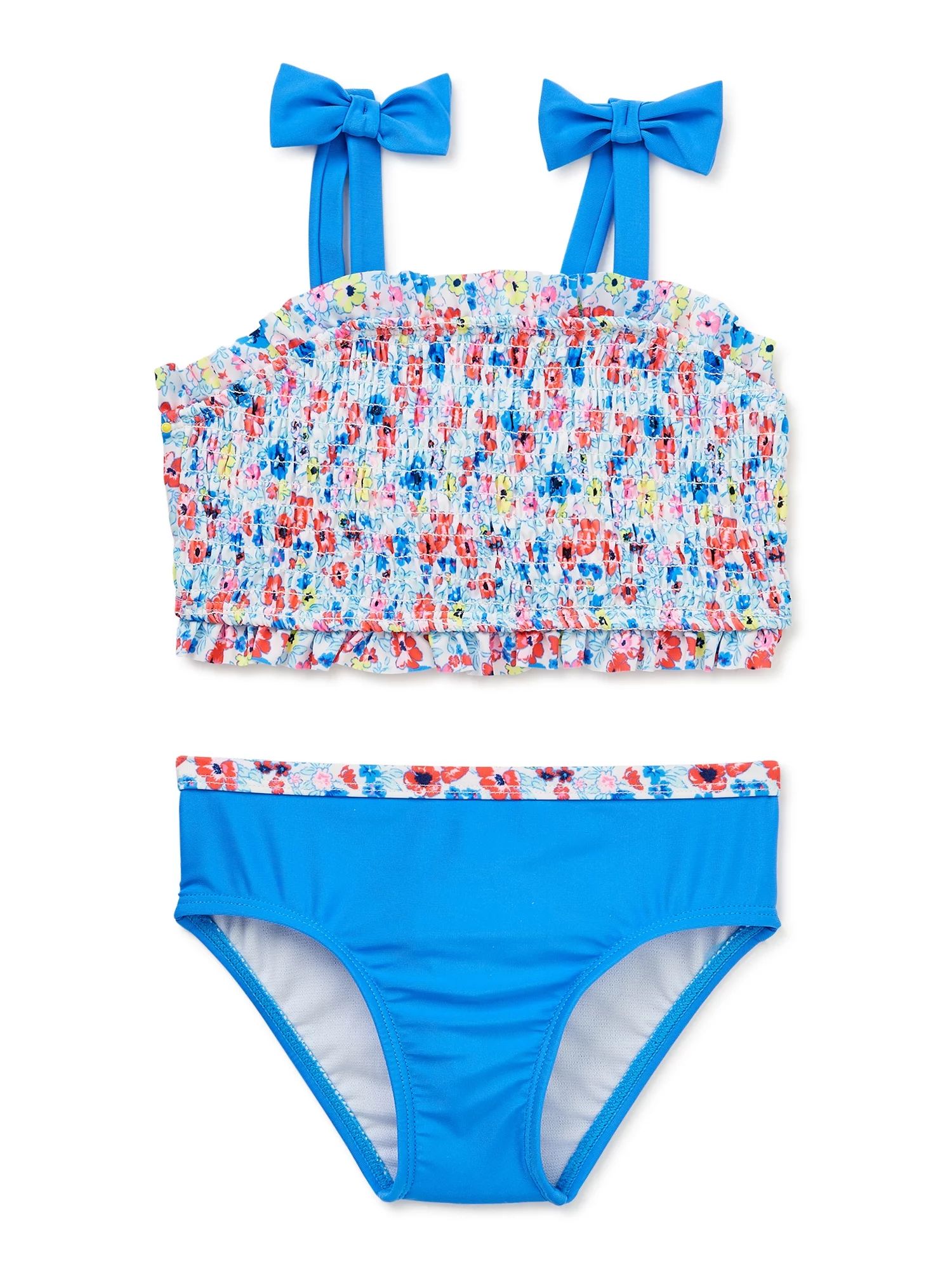 Wonder Nation Toddler Girl Floral Smocked Swim Tankini Set, 2-Piece, Sizes 12M-5T - Walmart.com | Walmart (US)