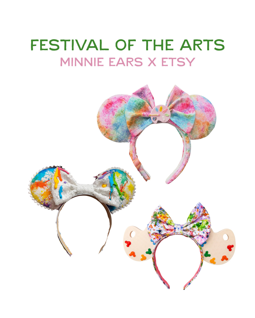 Obsessed with these gorgeous Festival of the Arts inspired Minnie ears from talented Etsy sellers! The paintbrush details and rainbow splatter patterns are absolutely perfect for EPCOT's Festival of the Arts running through February 24th. Each pair is handmade and so unique - perfect for standing out at the festival! Whether you love the watercolor rainbow style, the artist palette design with colorful Mickey heads, or the paint splatter bow with pearl details, there's a pair for every art lover. These would also be amazing for spring park days or any time you want to add a pop of color to your Disney outfit. Support small businesses and show up to the festival in style!

#FestivalOfTheArts #EpcotFestival #MinnieEars #EtsyMinnieEars #DisneyEars #EpcotStyle #DisneyParkStyle #CustomMinnieEars 

 #LTKootd #LTKSeasonal #LTKTravel