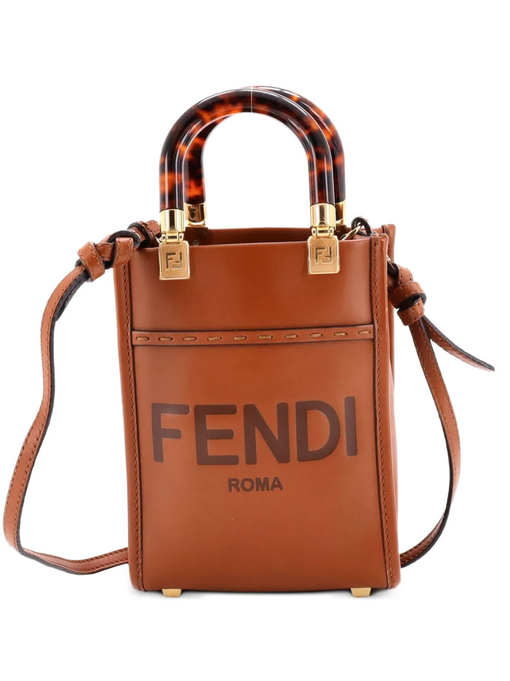 Fendi Pre-Owned Sunshine Shopper Tote Leather Mini crossbody bag - Brown | Farfetch Global