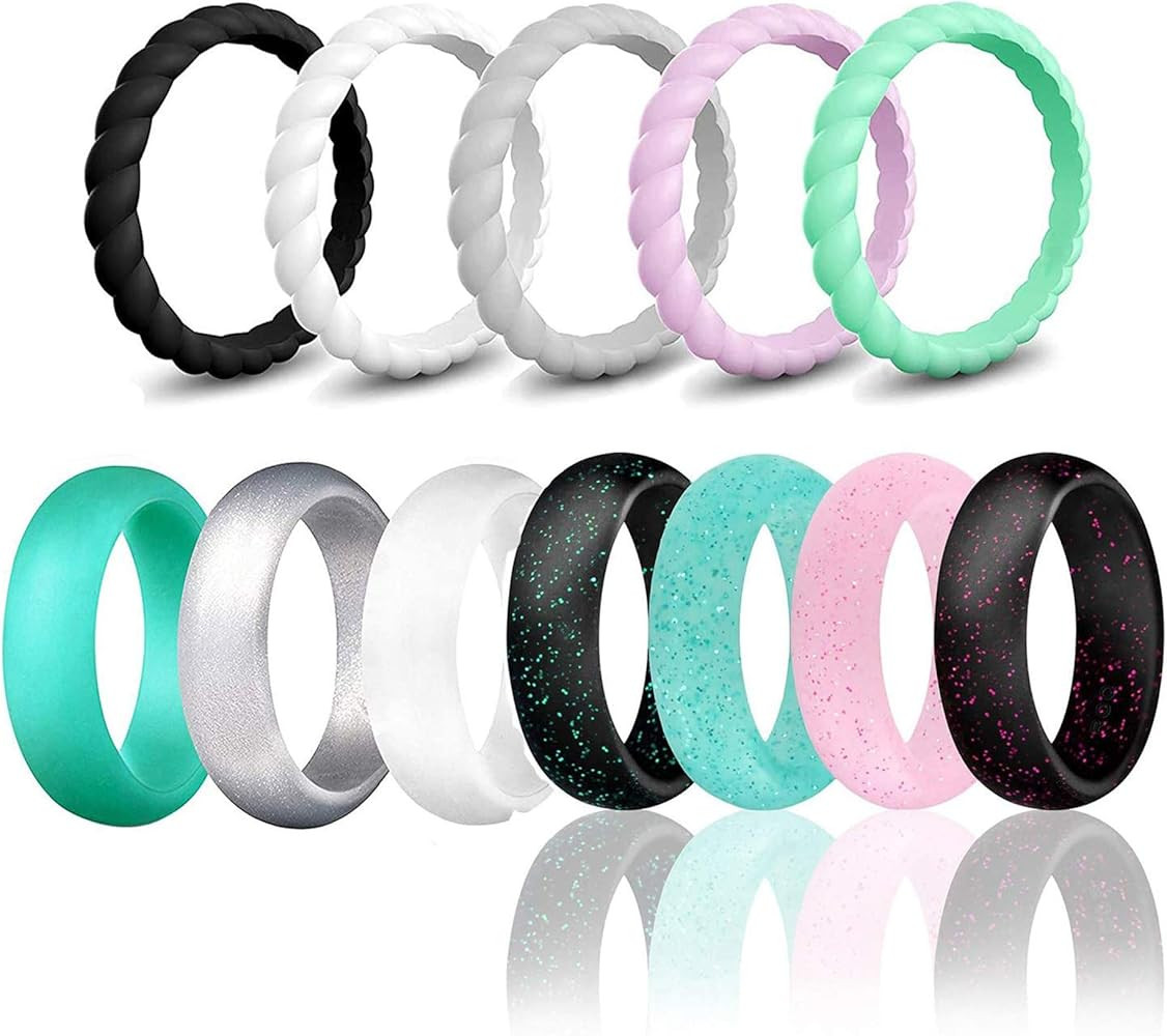 SOVSEFD Silicone Wedding Ring Bands for Women 12 Pack Size 4 5 6 7 8 9 Womens Thin Stackable & Gl... | Amazon (US)