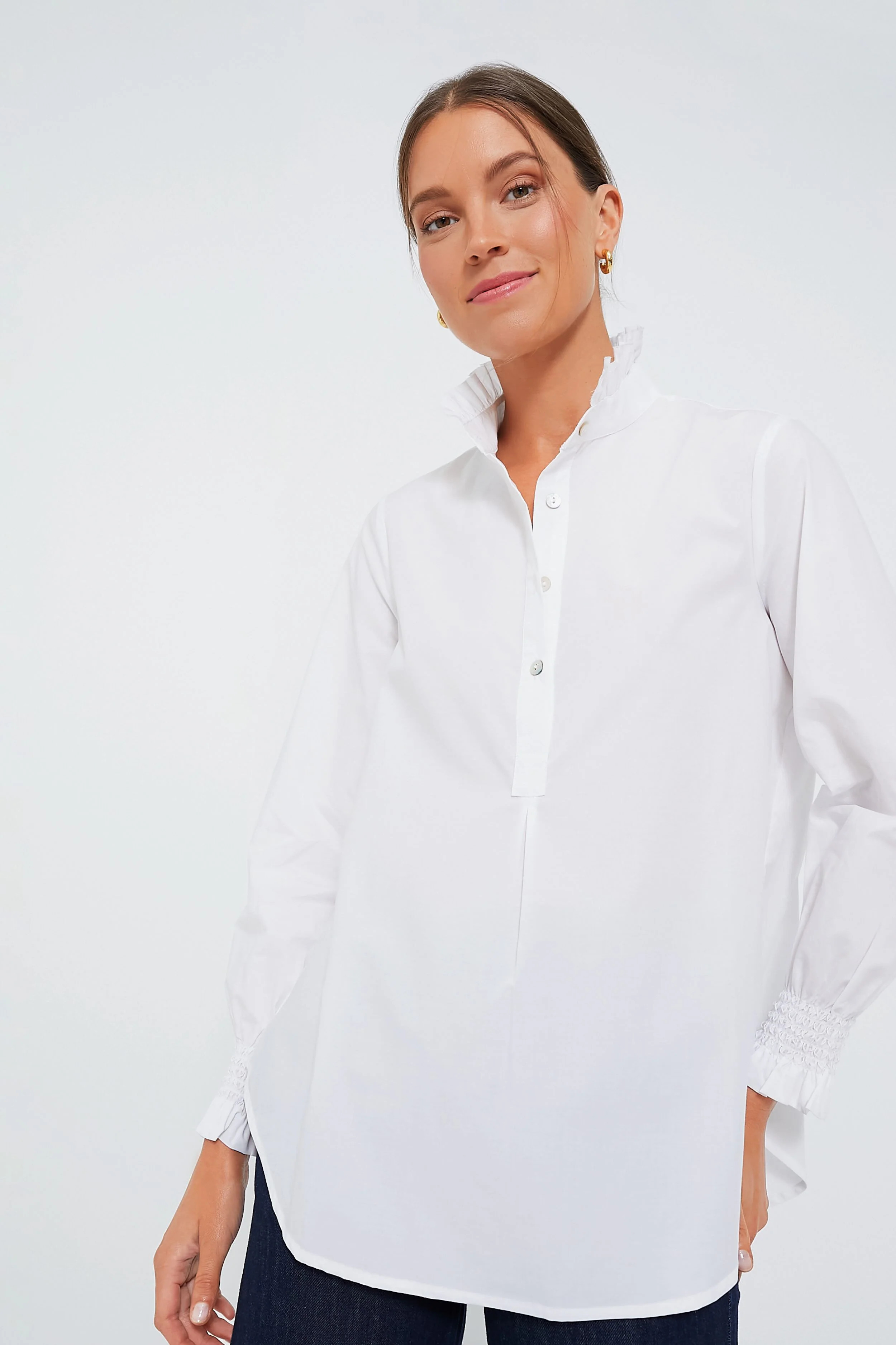 White Poplin Teagan Popover Top | Tuckernuck (US)