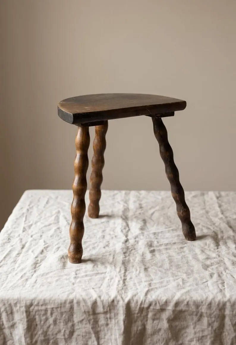 Vintage Wooden Milking Stool With Turned Legs | Rustic Farmhouse Stool | Primitive Wood Side Tabl... | Etsy (Global)