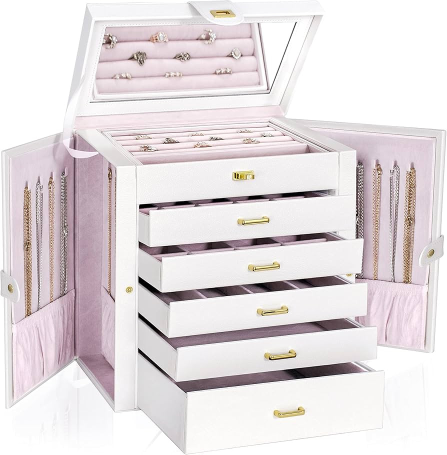 AKOZLIN Extra Large 6-Tier Jewelry Box Organizer Functional Huge Lockable, 5 Drawers Leather Jewe... | Amazon (US)