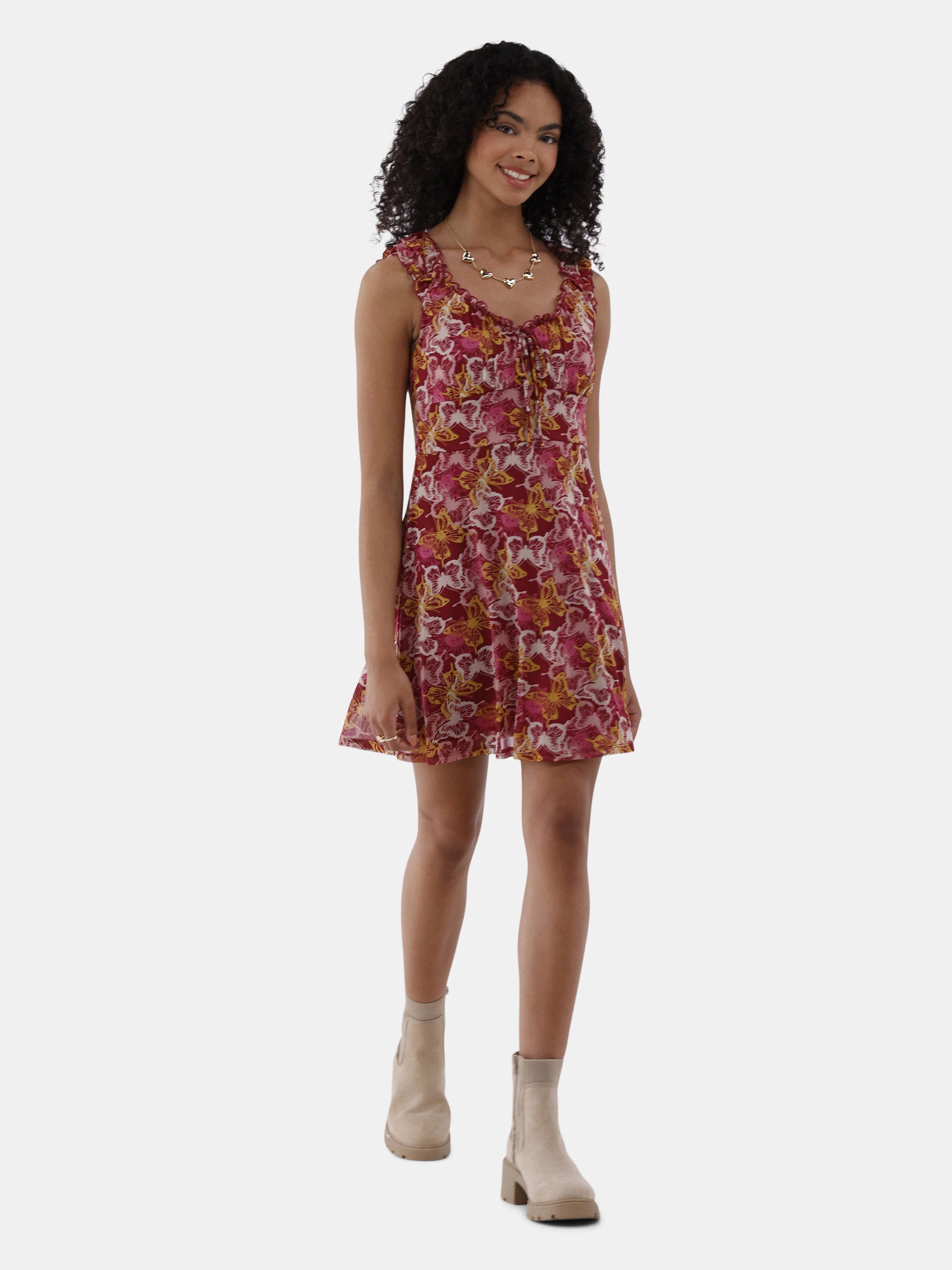 No Boundaries Mesh Babydoll Mini Dress, Women’s - Walmart.com | Walmart (US)