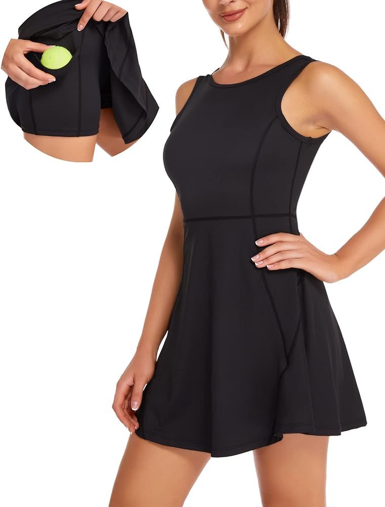 Heledok Women's Golf Tennis Dress with Shorts and Pockets Sleeveless Workout Athletic Short Dresses  | Amazon (US)