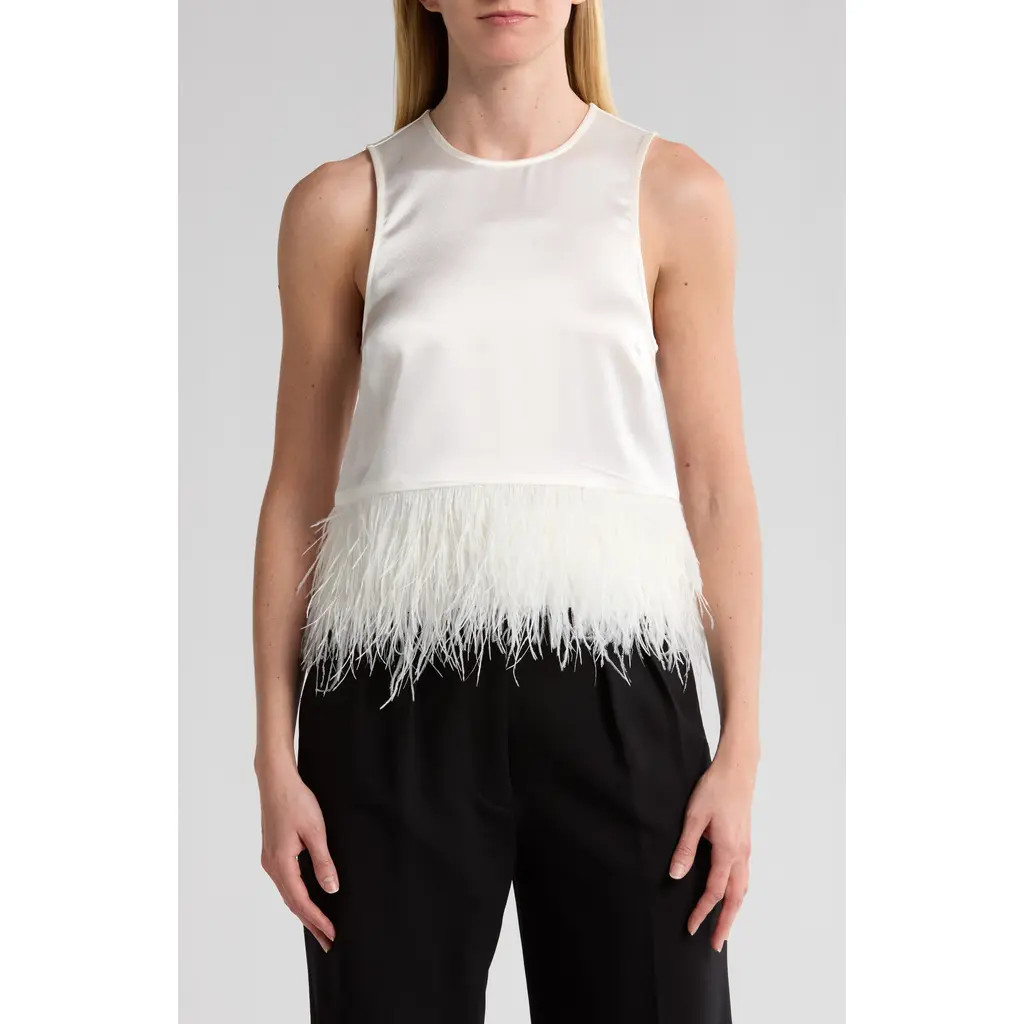 Cinq à Sept Charisse Feather Trim Top in Ivory at Nordstrom Rack, Size Small | Nordstrom Rack
