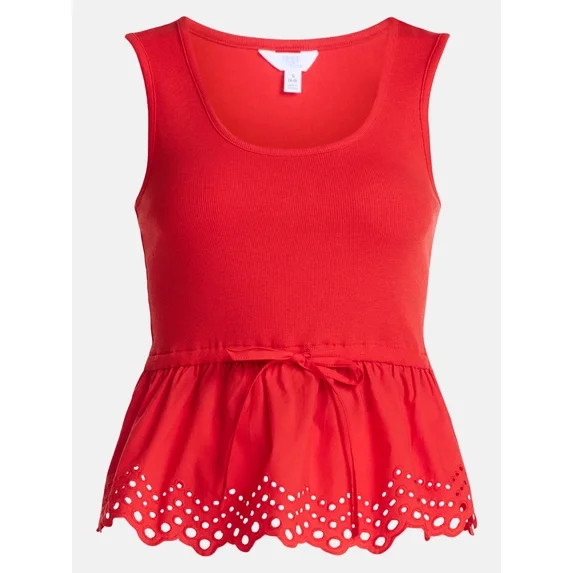 Time and Tru Women's Peplum Tank Top with Eyelet Trim, Sizes XS-XXXL | Walmart (US)